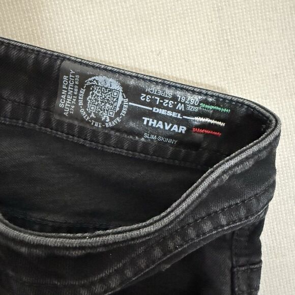 Diesel DNA Thavar Jeans 32x32 Smaller Fit Black Mens Slim Skinny Distress Italy - Picture 11 of 12